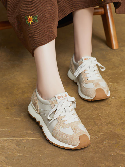 Women Spring Casual Leather Spliced Sprot Shoes