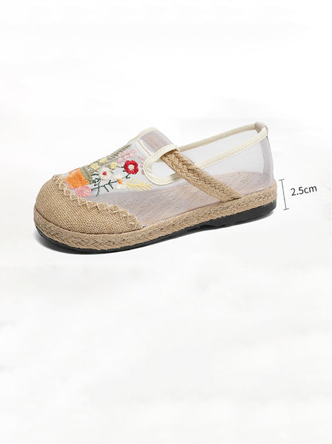 Women Summer Flower Embroidery Linen Spliced Shoes