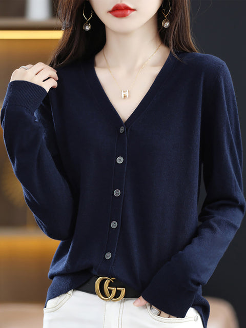 Women Casual Wool Spring V-Neck Cardigan Blouse