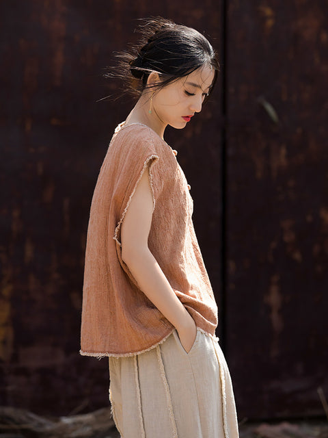 Chaleco de verano con efecto tie-dye y bordes sin rematar para mujer