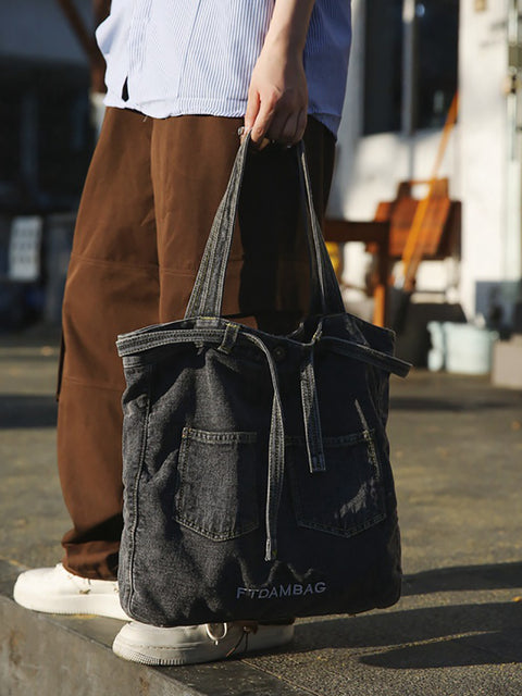 Bolso de mano de mezclilla con bolsillo sólido vintage para mujer