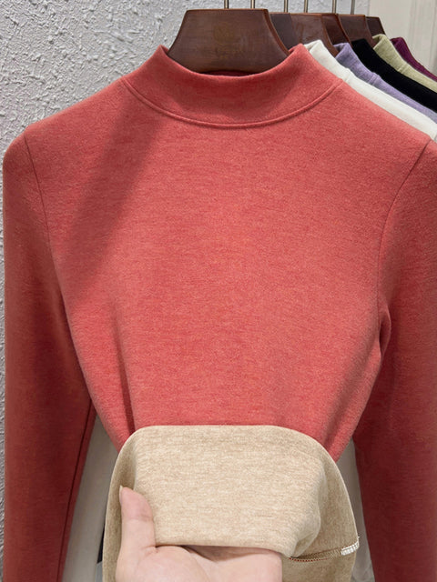 Blusa informal de invierno con cuello alto y parte inferior de color puro para mujer