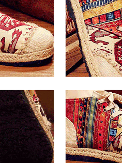 Women Ethnic Spliced Linen Embroidery Shoes