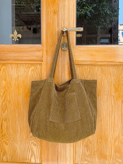 Bolso de hombro de pana grande, informal, liso, para mujer