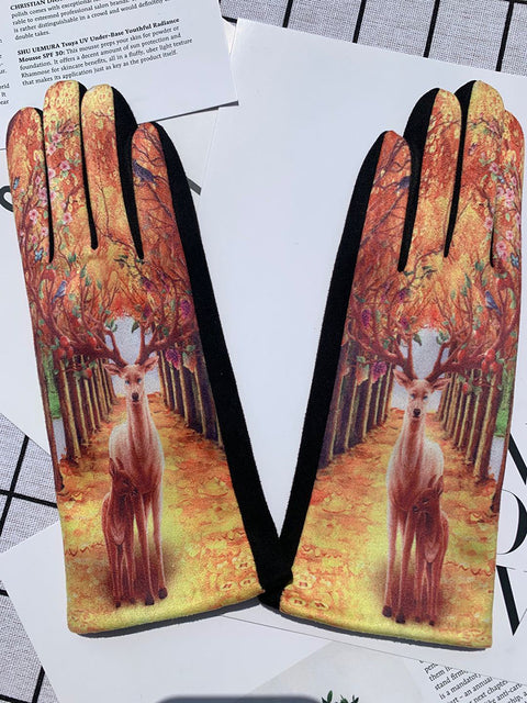 Guantes cálidos para exteriores con estampado de moda para mujer