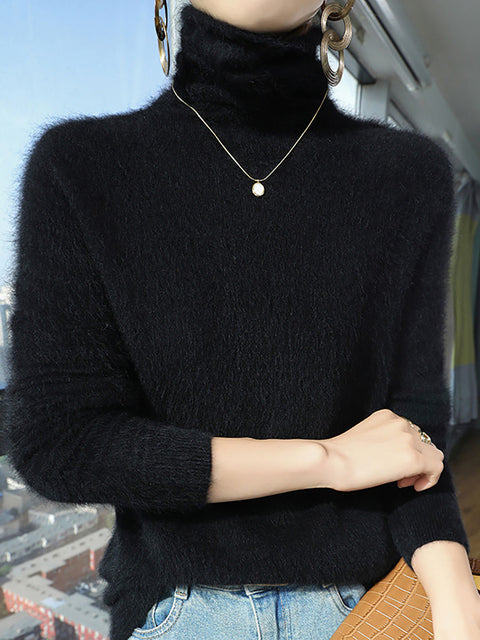 Women Autumn Turtleneck Soft Warm Knit Sweater