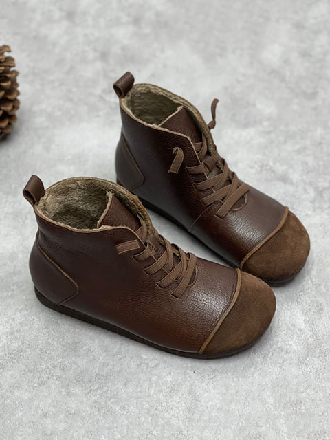 Mujer Invierno Vintage Cuero Cordón Empalme Tobillo Botas