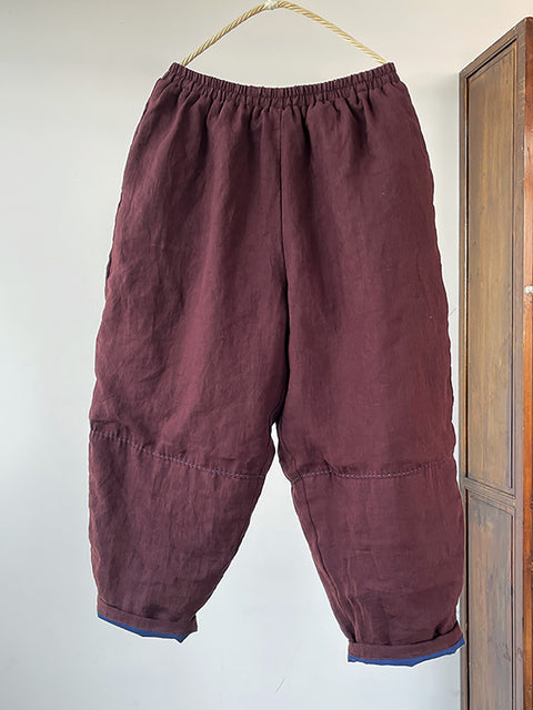 Pantalones Harem de lino liso retro de invierno para mujer