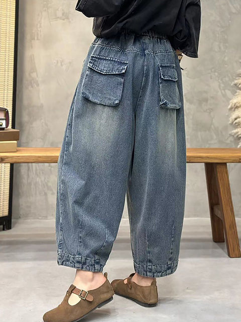 Women Spring Retro Washed Denim Harem Pants