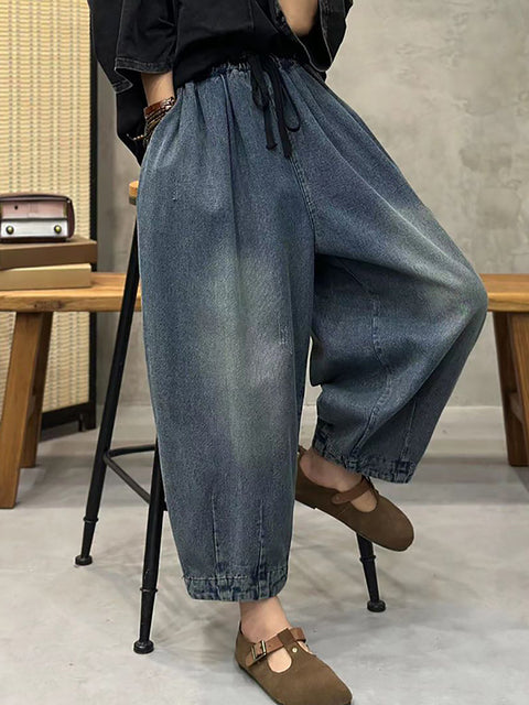 Women Spring Retro Washed Denim Harem Pants