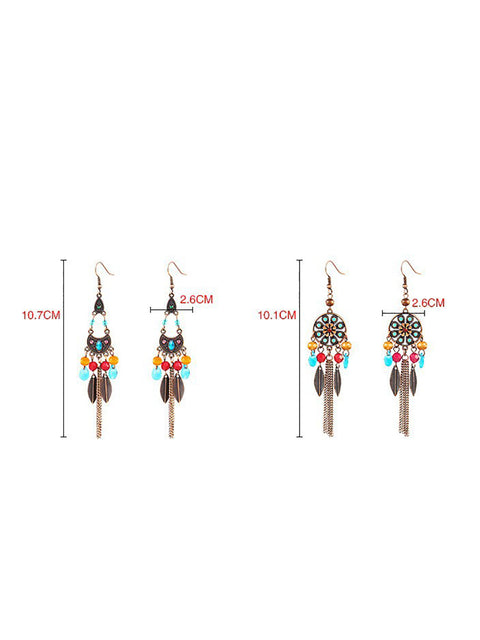 Bohemia Alloy Flower Bead Tassel Earrings