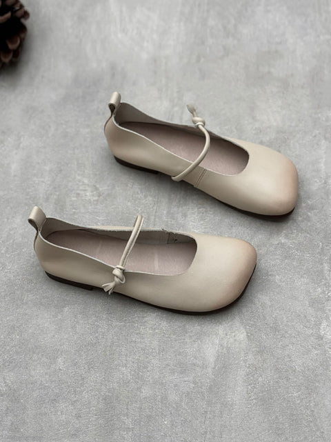 Women Casual Leather Solid Spring Square-toe Shoes