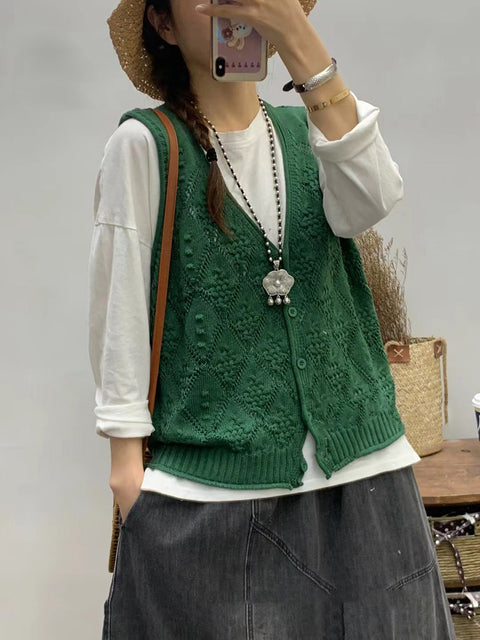 Women Artsy Knitted V-Neck Vest