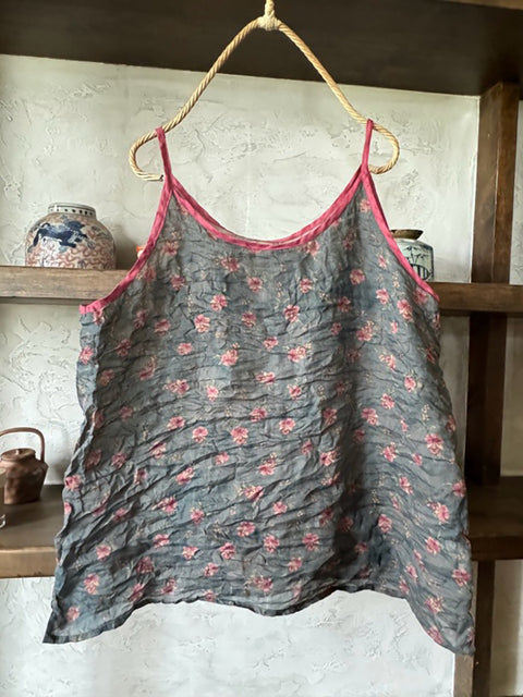 Chaleco de verano con estampado vintage 100 % ramio para mujer de talla grande