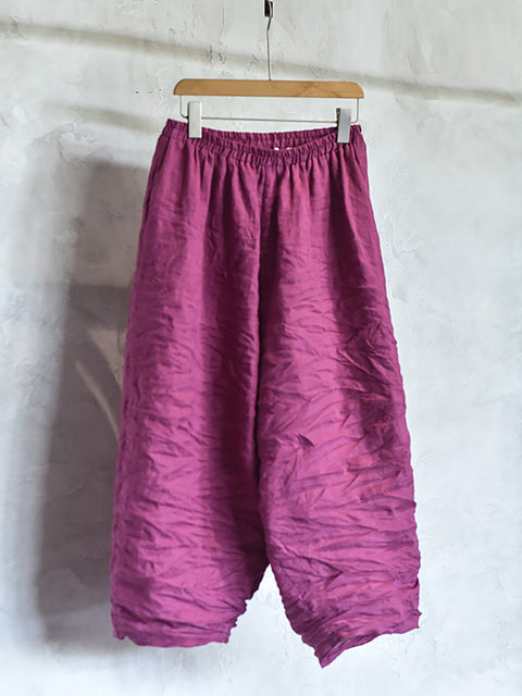 Pantalones de lino holgados de color liso vintage de verano para mujer