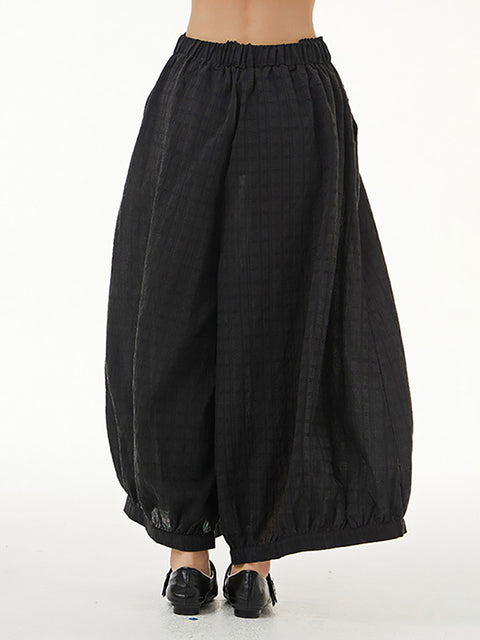 Women Summer Artsy Plaid Loose Thin Wide-leg Pants