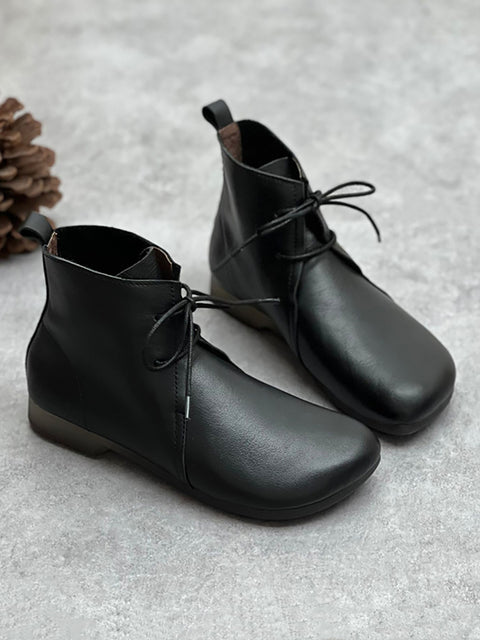 Botas de piel auténtica con cremallera y tiras sólidas para mujer, otoño