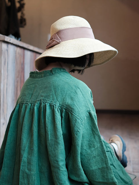 Vestido estilo túnica de lino con flores vintage de verano para mujer