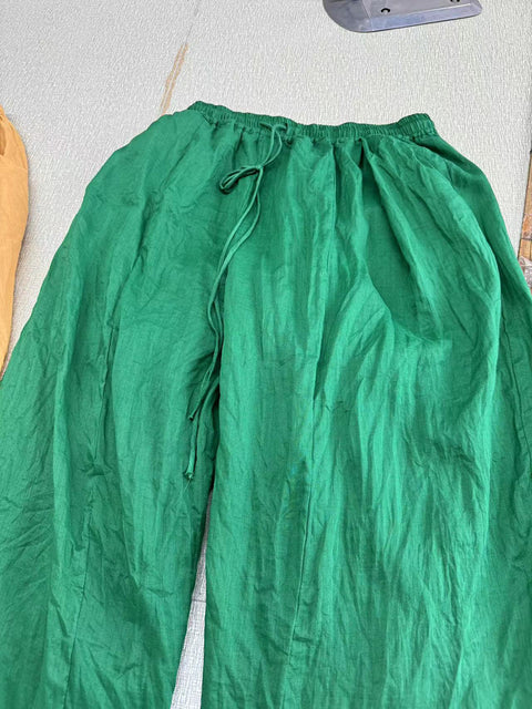 Pantalones holgados de ramio con puños de color liso estilo vintage de otoño para mujer