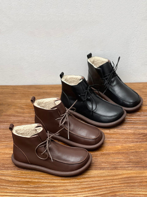 Botas planas de piel auténtica suave estilo retro de invierno para mujer