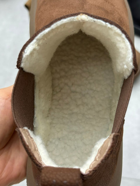 Botines planos de piel con forro polar para mujer, de invierno