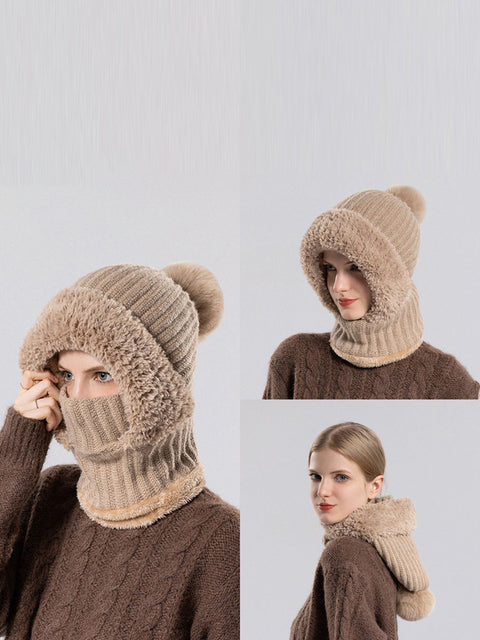 Bufanda y gorro de punto de felpa cálido para mujer para invierno