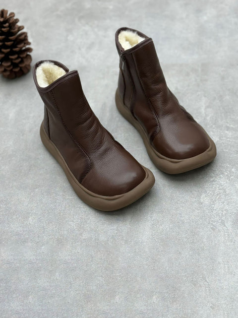 Botas planas de piel suave con forro polar para mujer para invierno