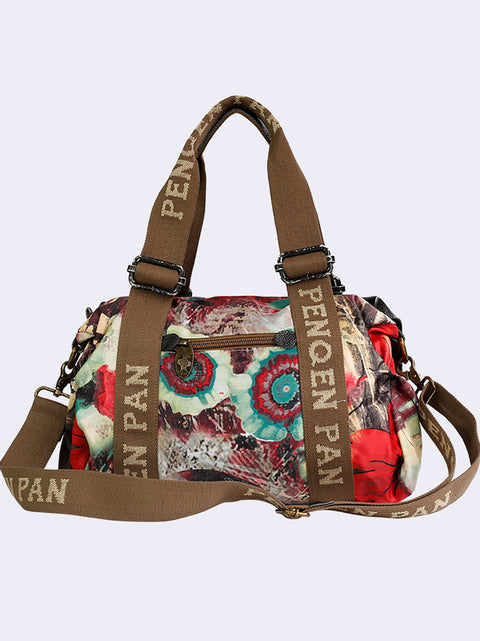 Bolso de hombro de gran capacidad con diseño de flores y bloques de colores para mujer