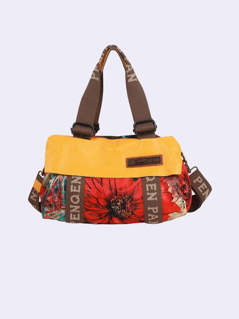 Bolso de hombro de gran capacidad con diseño de flores y bloques de colores para mujer