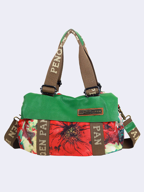 Bolso de hombro de gran capacidad con diseño de flores y bloques de colores para mujer