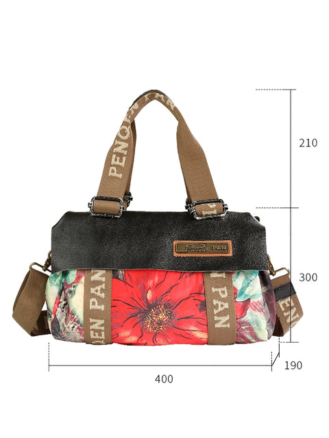 Bolso de hombro de gran capacidad con diseño de flores y bloques de colores para mujer