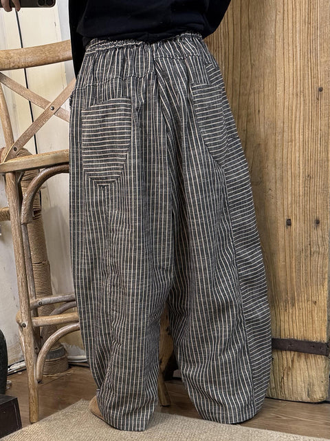 Pantalones rectos de lino a cuadros vintage de primavera para mujer