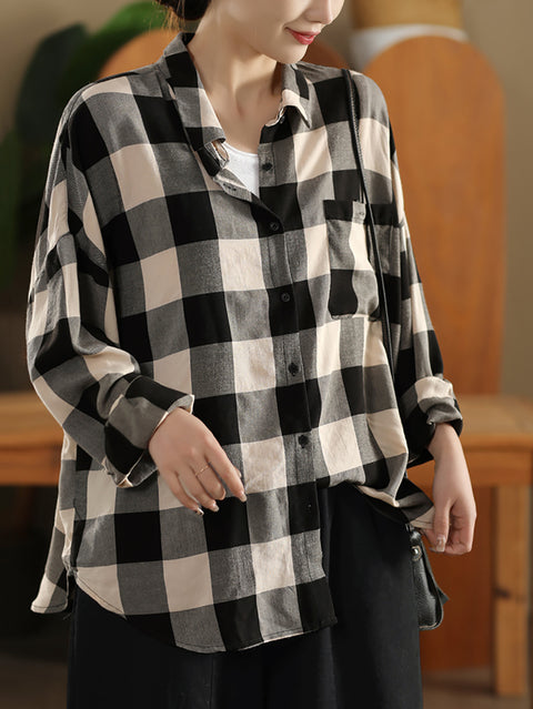 Women Autumn Artsy Plaid Shirt