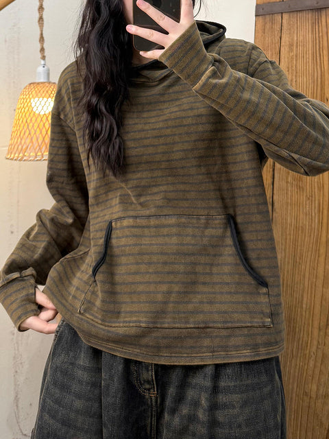 Sudadera con capucha y rayas retro de primavera para mujer