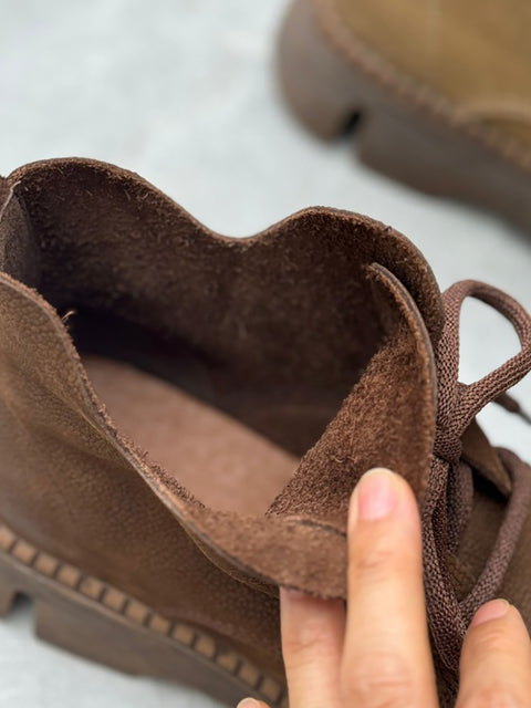 Botines de tacón bajo de piel auténtica estilo retro para mujer