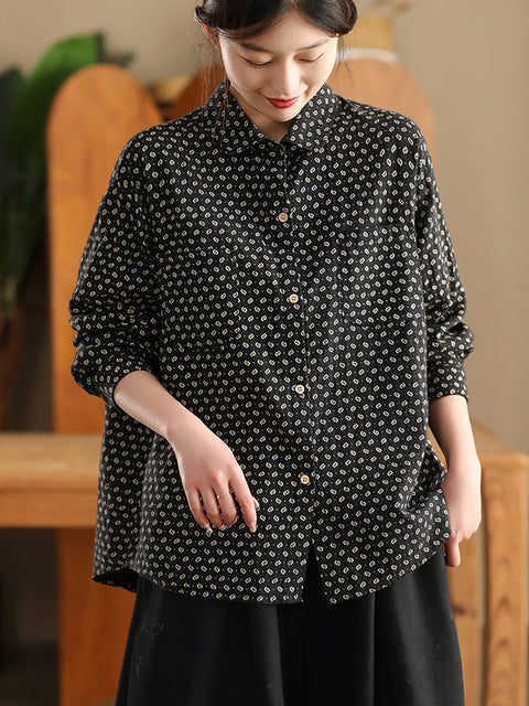 Women Spring Artsy 100%Cotton Dot Shirt