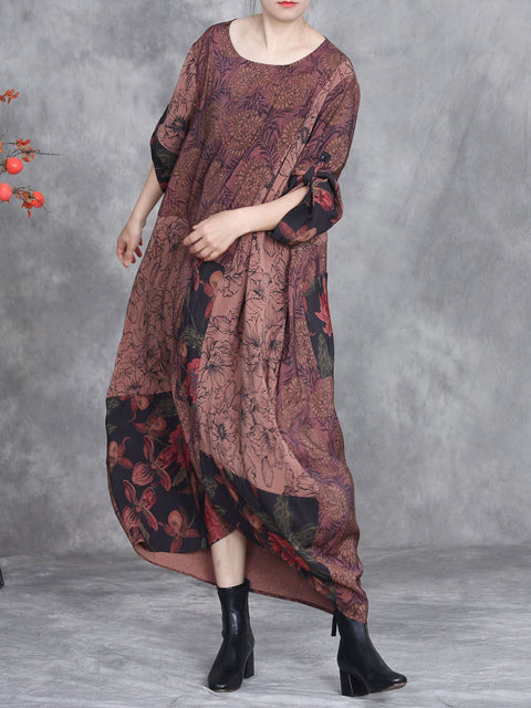 Women Spring Vintage Flower Patch Spliced Dress