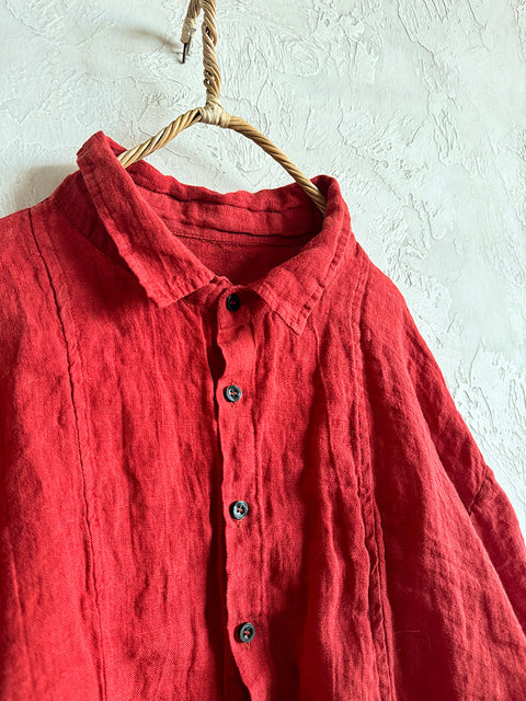 Camisa de lino con cuello vuelto y color puro para mujer para primavera