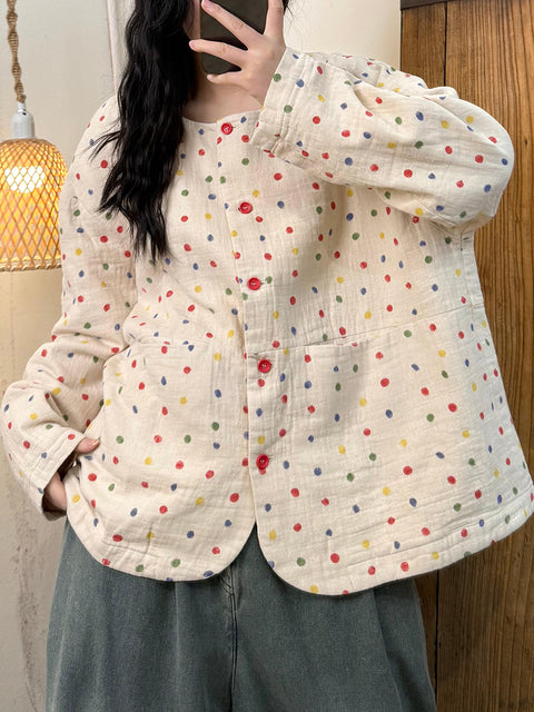 Camisa de algodón con cuello redondo y lunares de colores para mujer para primavera