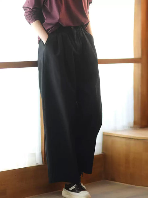 Women Spring Casual Pure Color Cotton Straight Pants