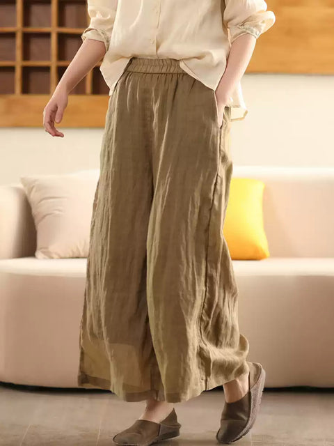 Women Spring Double-layer Ramie Wide-leg Pants