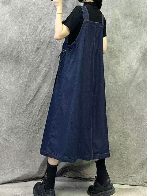 Vestido vaquero vintage con escote en V y tirantes para mujer