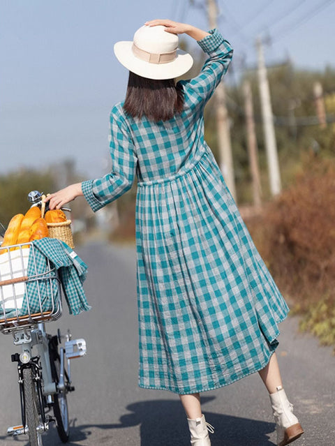 Women Spring Vintage Lattice Strap Waist Dress