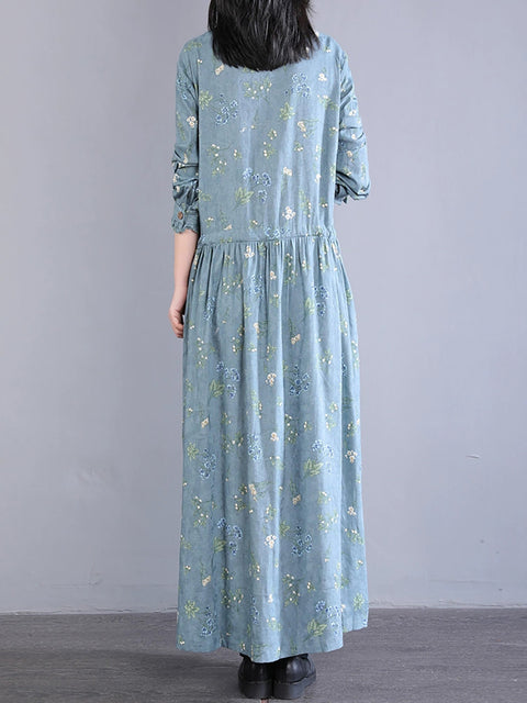 Women Spring Artsy Flower Lace Collar Maxi Dress