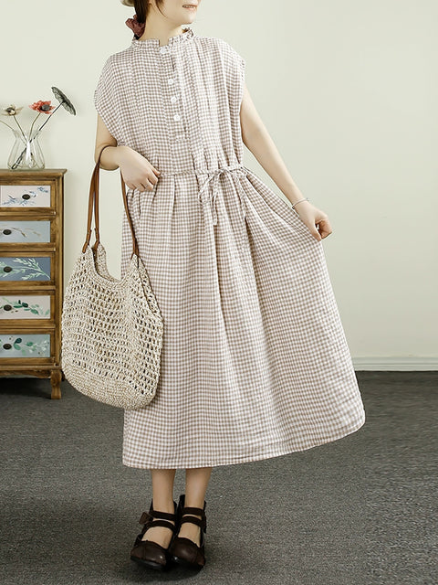 Women Vintage Summer Artsy Lattice Strap Waist Dress