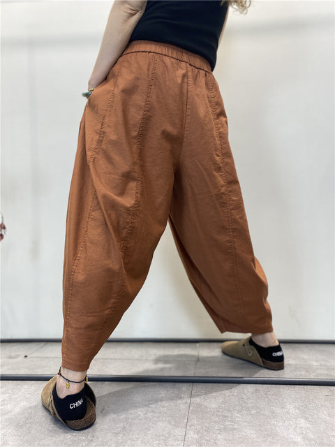 Pantalones harén holgados de color puro y fino de verano Vinage para mujer