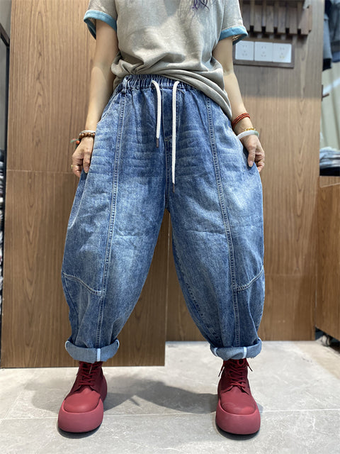 Women Vinage Denim Spliced Harem Pants