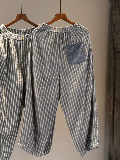 Pantalones bombachos holgados de rayas vintage para mujer