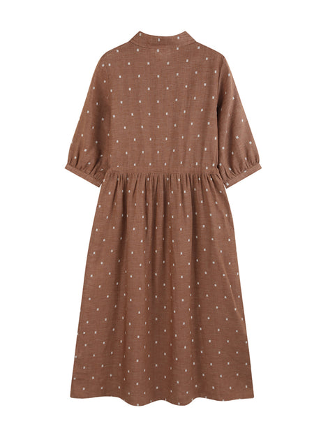 Vestido de lino fruncido con estampado de jacquard y flores de verano para mujer