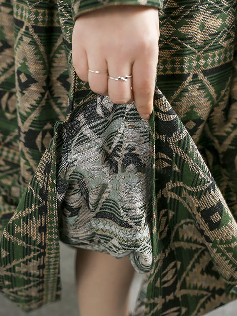 Vestido largo de algodón con cuello redondo y estampado étnico para mujer de primavera